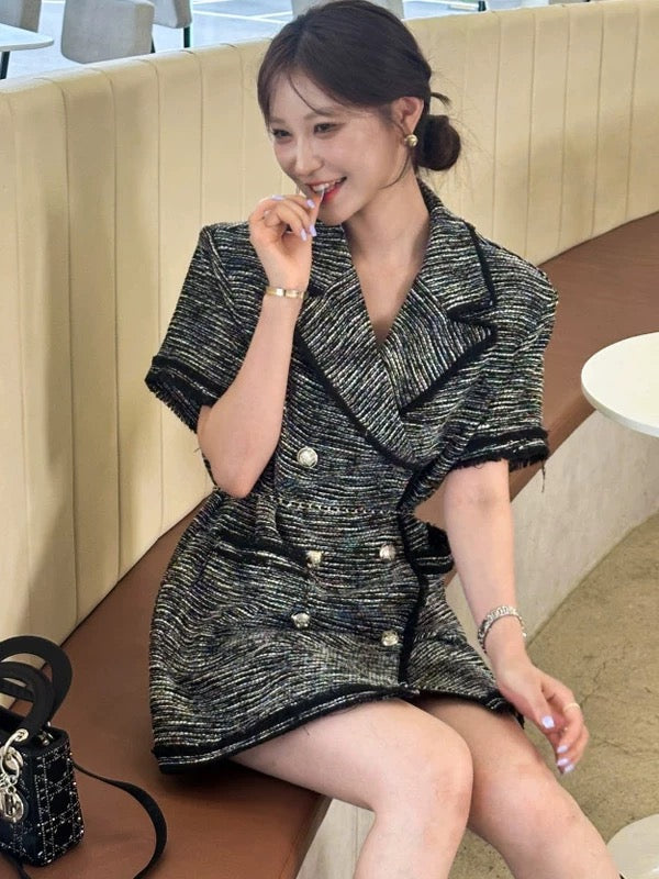 小香風雙排扣外套洋裝