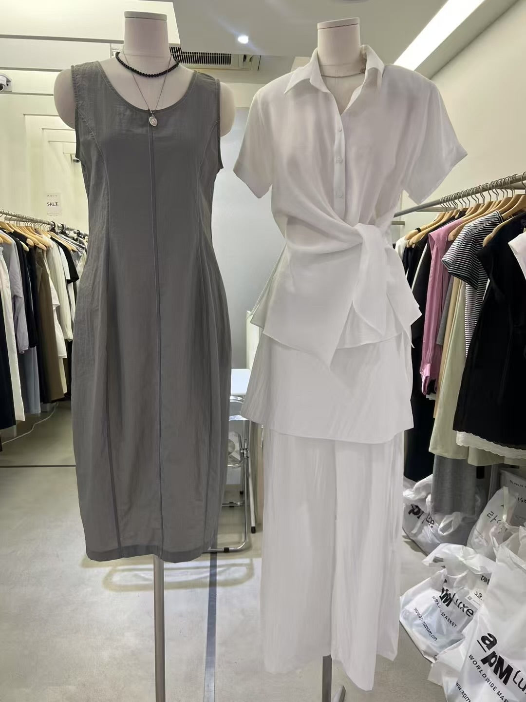 側綁帶短袖薄襯衫