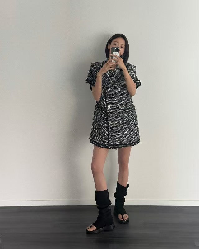 小香風雙排扣外套洋裝