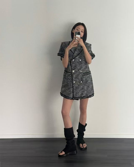 小香風雙排扣外套洋裝