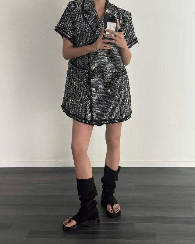 小香風雙排扣外套洋裝