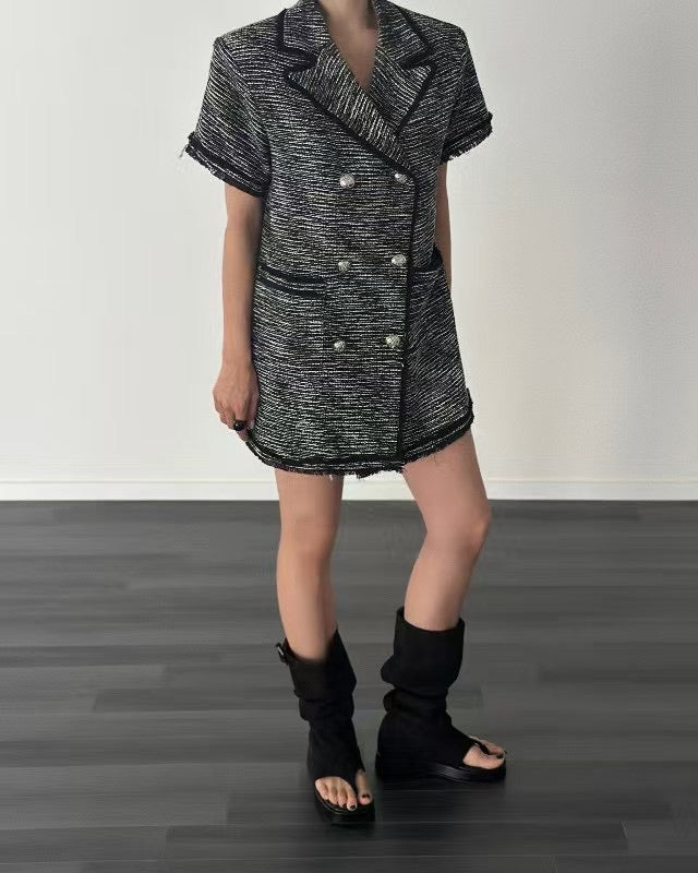 小香風雙排扣外套洋裝