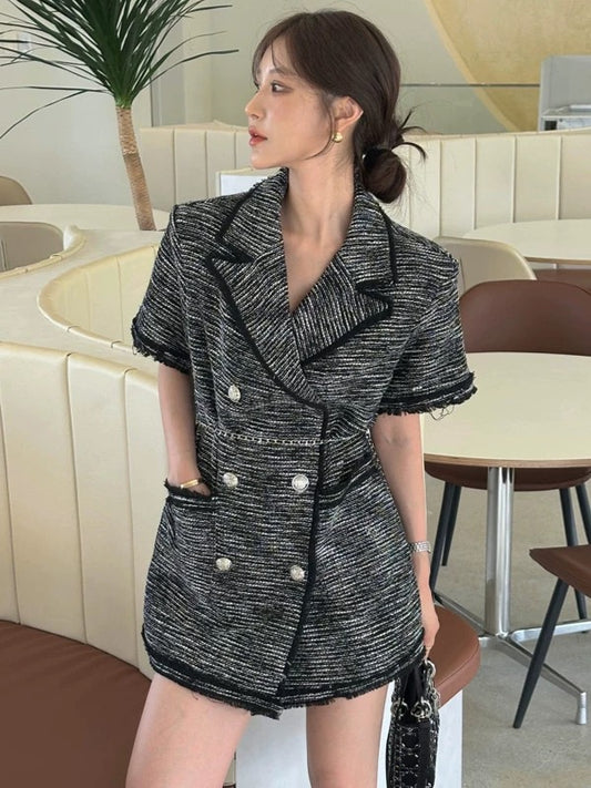 小香風雙排扣外套洋裝