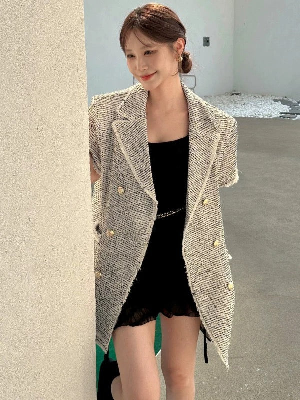 小香風雙排扣外套洋裝