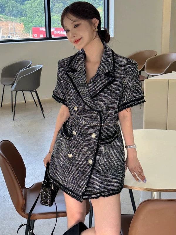 小香風雙排扣外套洋裝