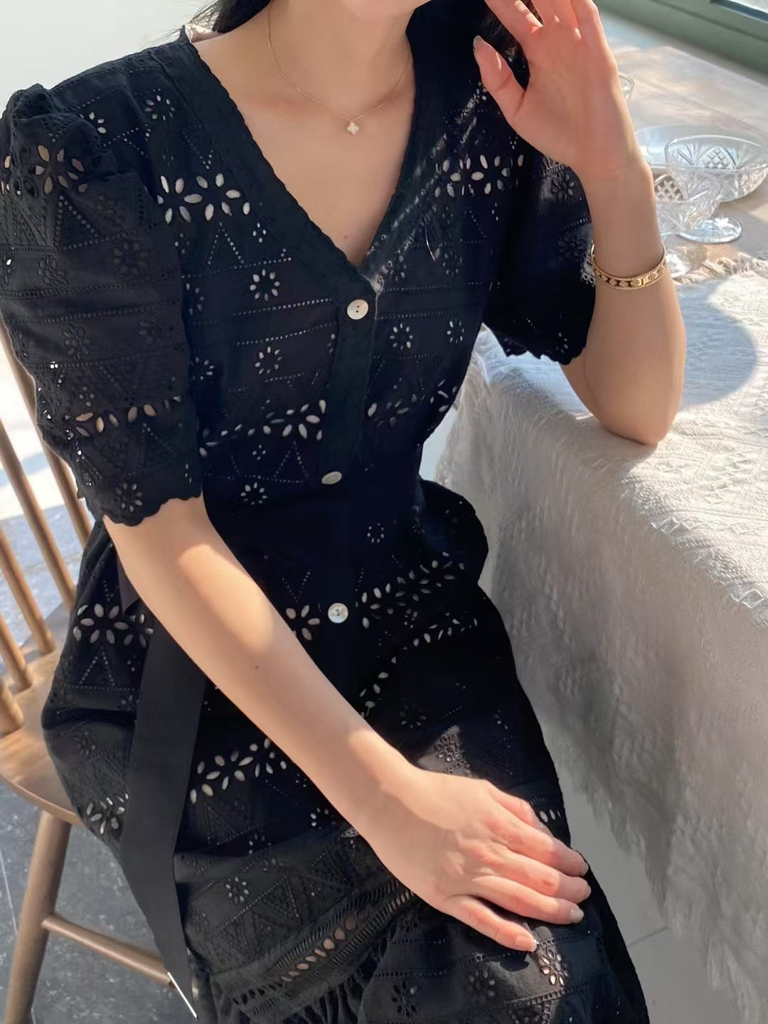 古典氣質蕾絲短袖洋裝