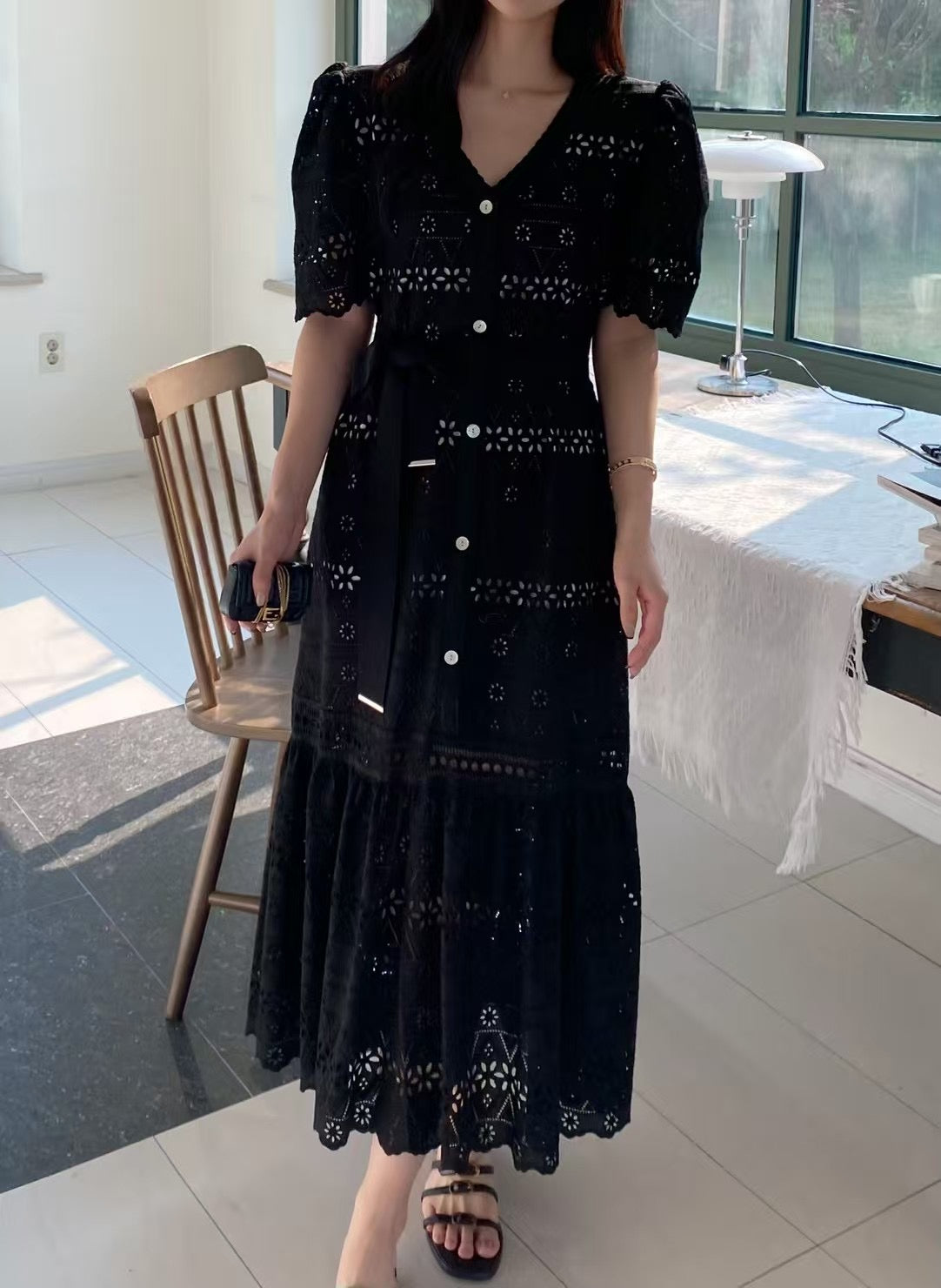 古典氣質蕾絲短袖洋裝