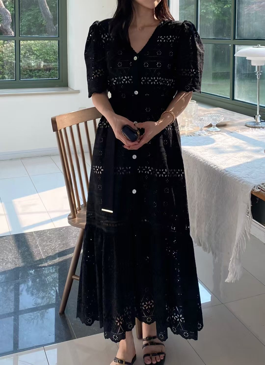 古典氣質蕾絲短袖洋裝