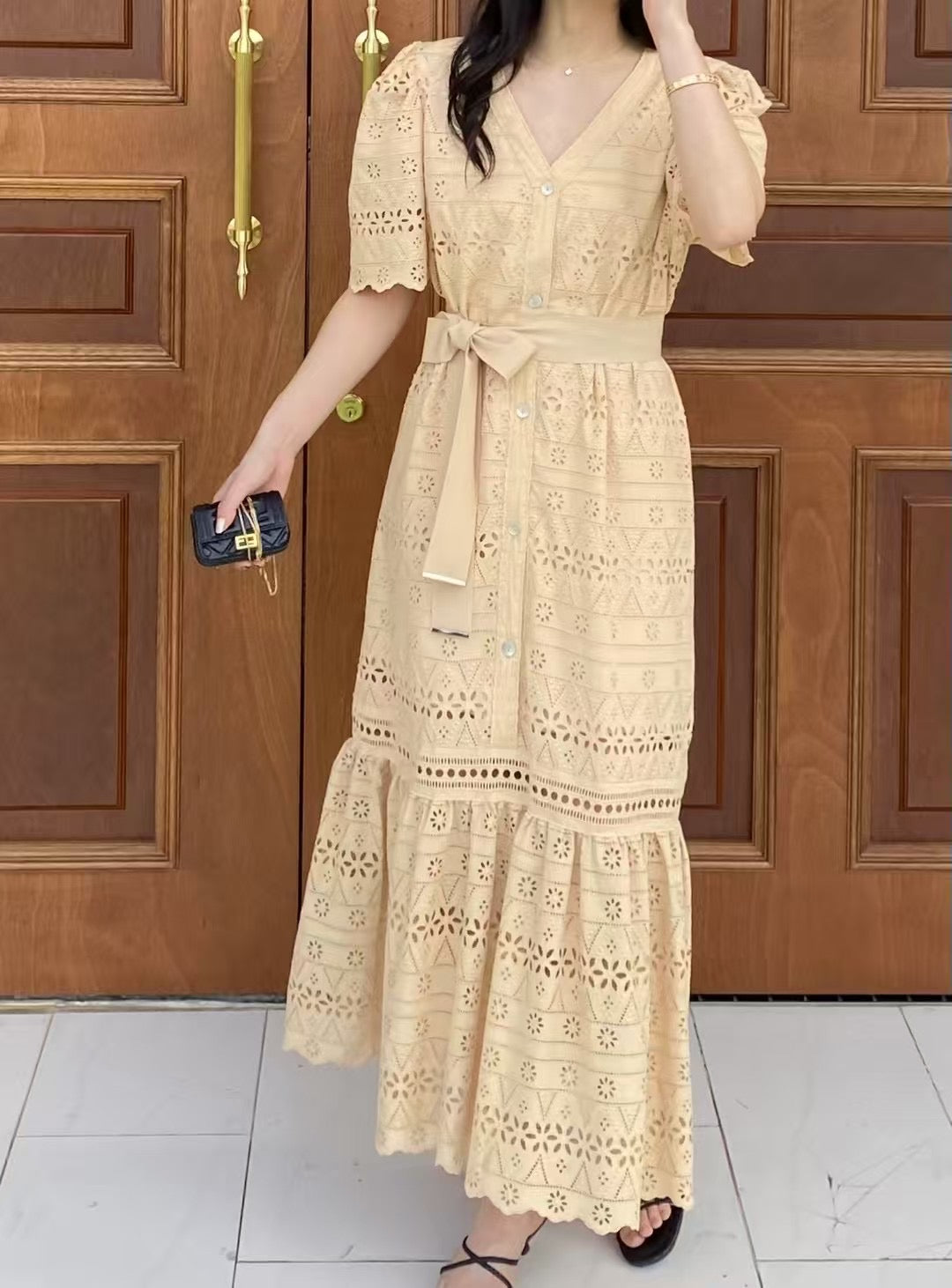 古典氣質蕾絲短袖洋裝