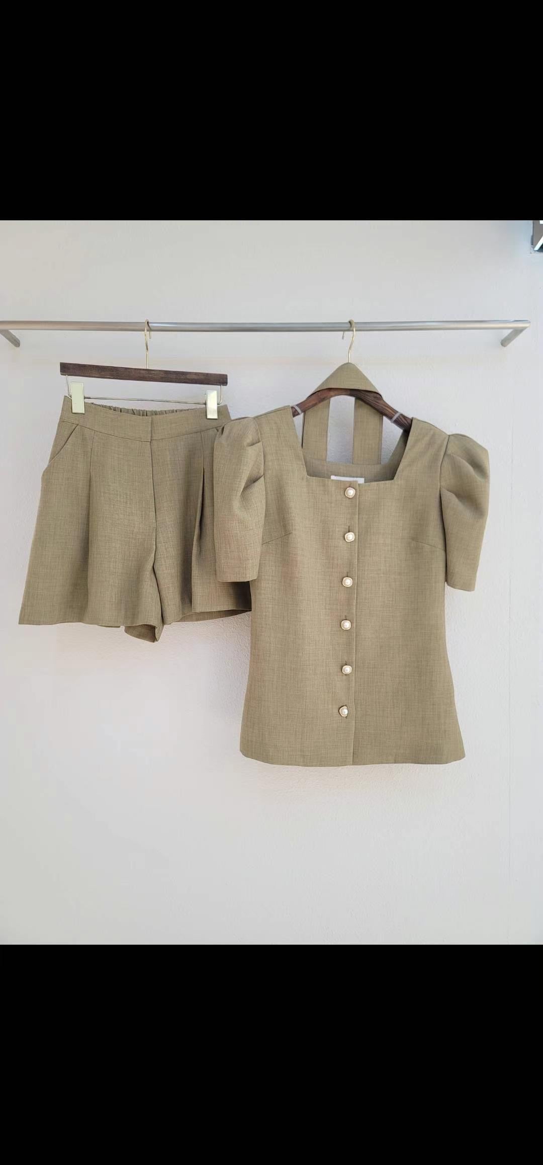 小香風公主袖綁帶氣質套裝SET