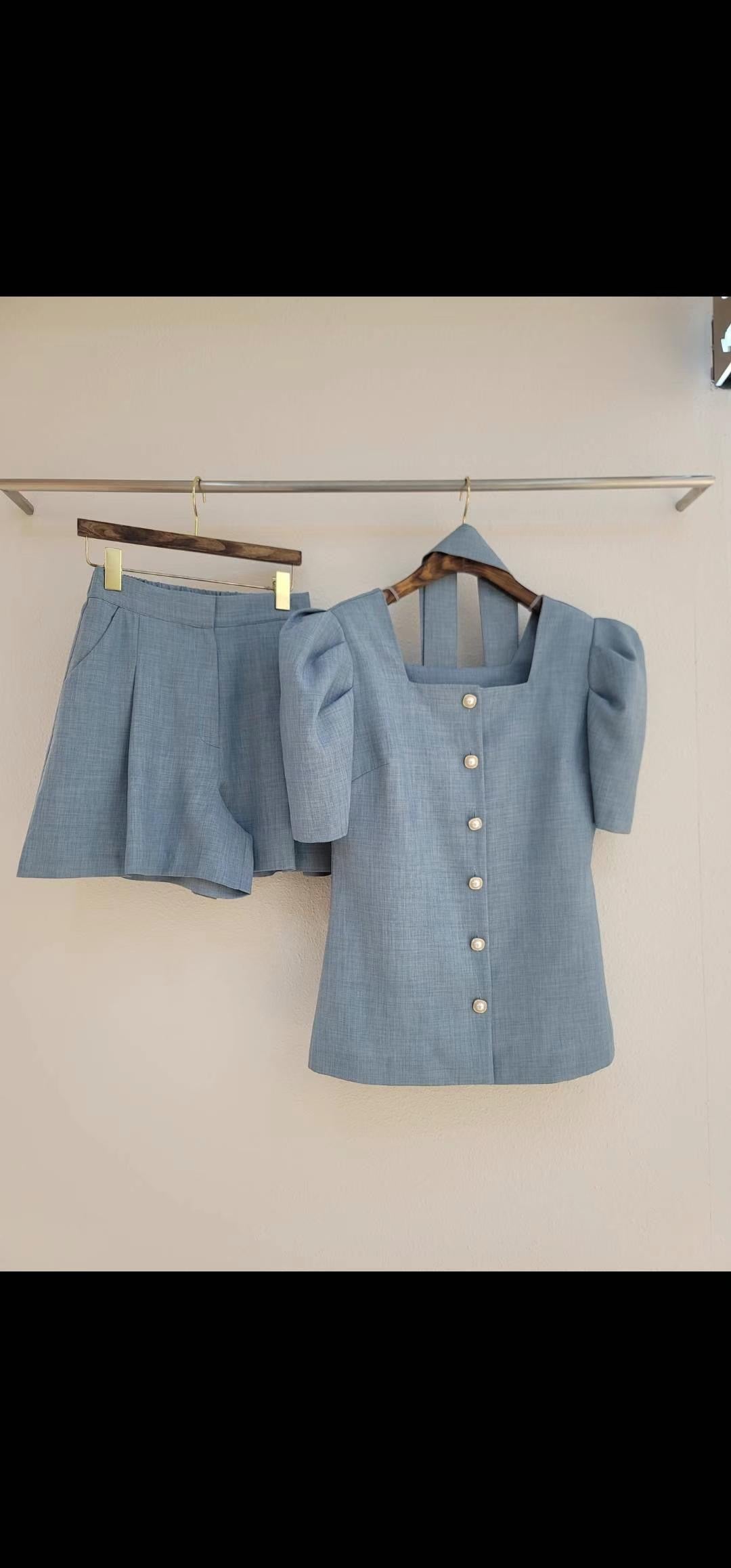 小香風公主袖綁帶氣質套裝SET