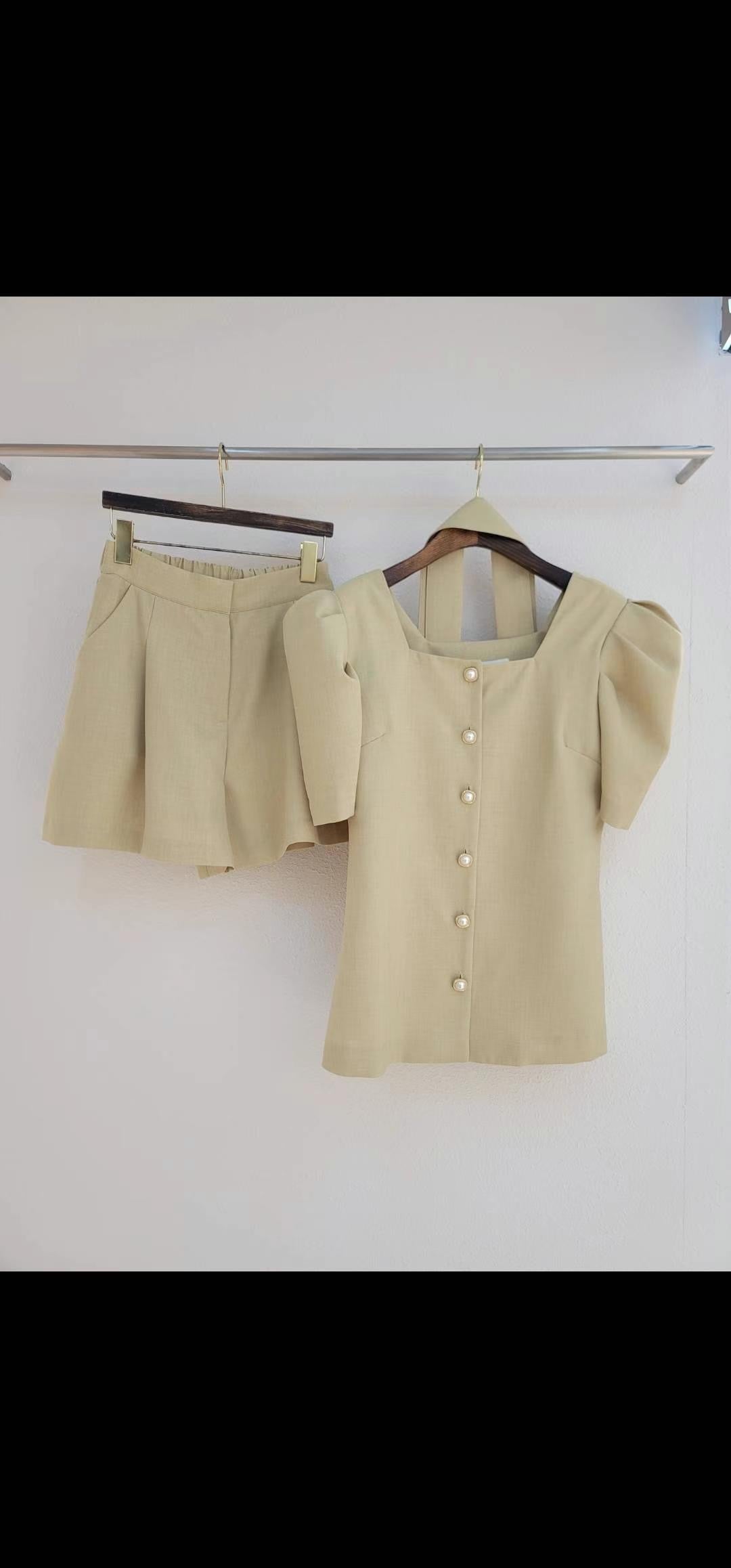 小香風公主袖綁帶氣質套裝SET