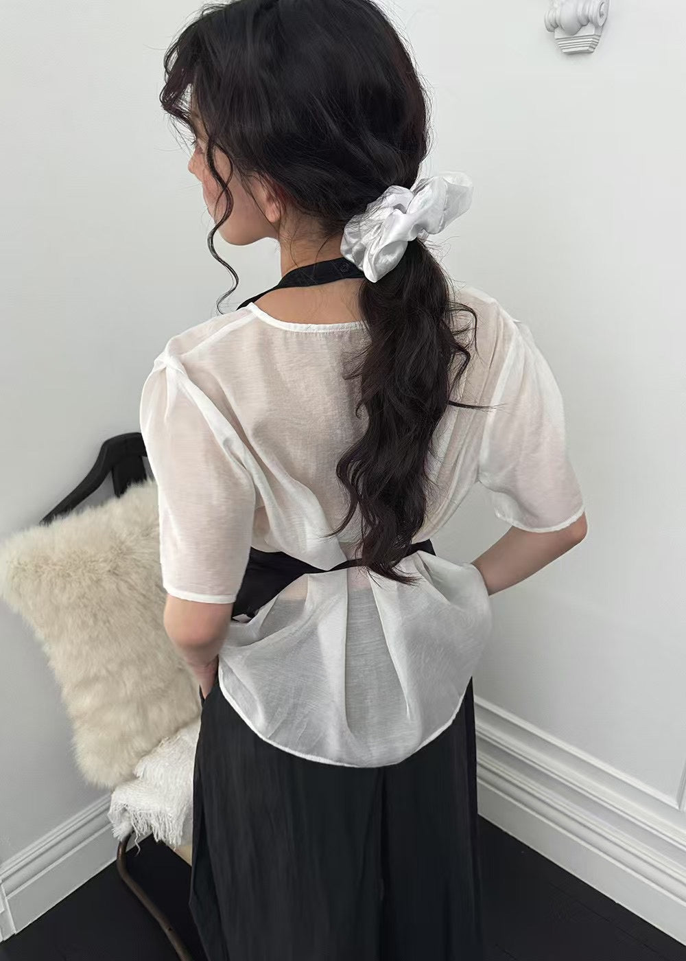 掛脖造型薄款短袖真兩件套裝(背心)