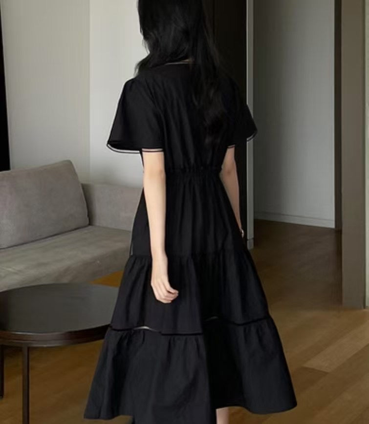 V領收腰顯瘦氣質蛋糕裙洋裝