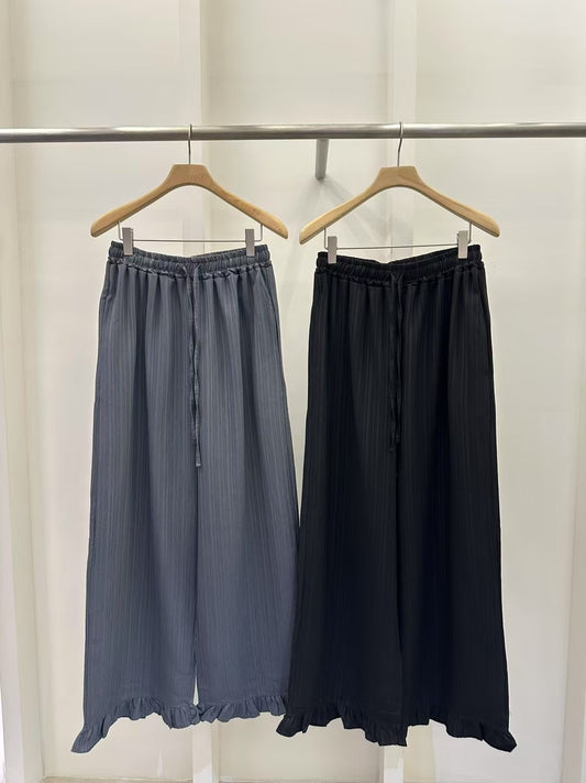 下擺荷葉邊鬆緊腰長褲