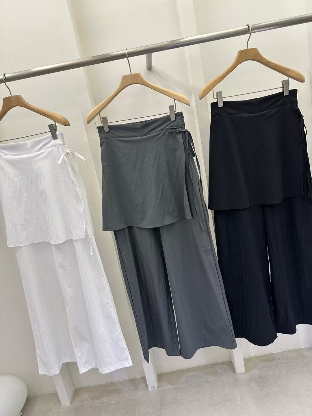 鬆緊腰側綁帶時尚長褲裙