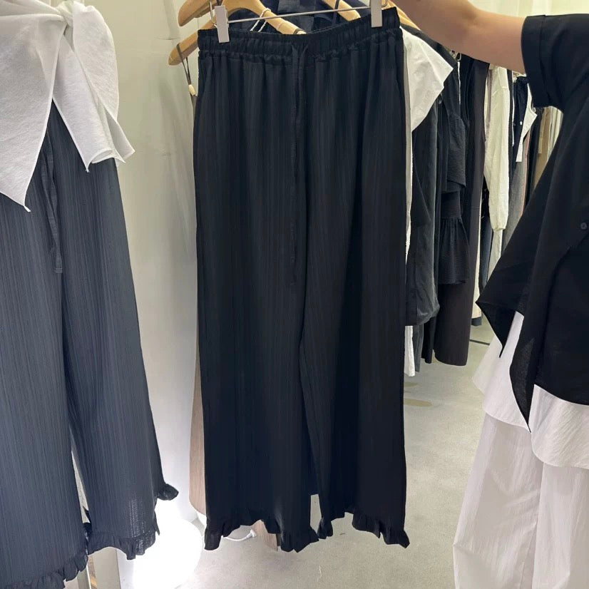 下擺荷葉邊鬆緊腰長褲