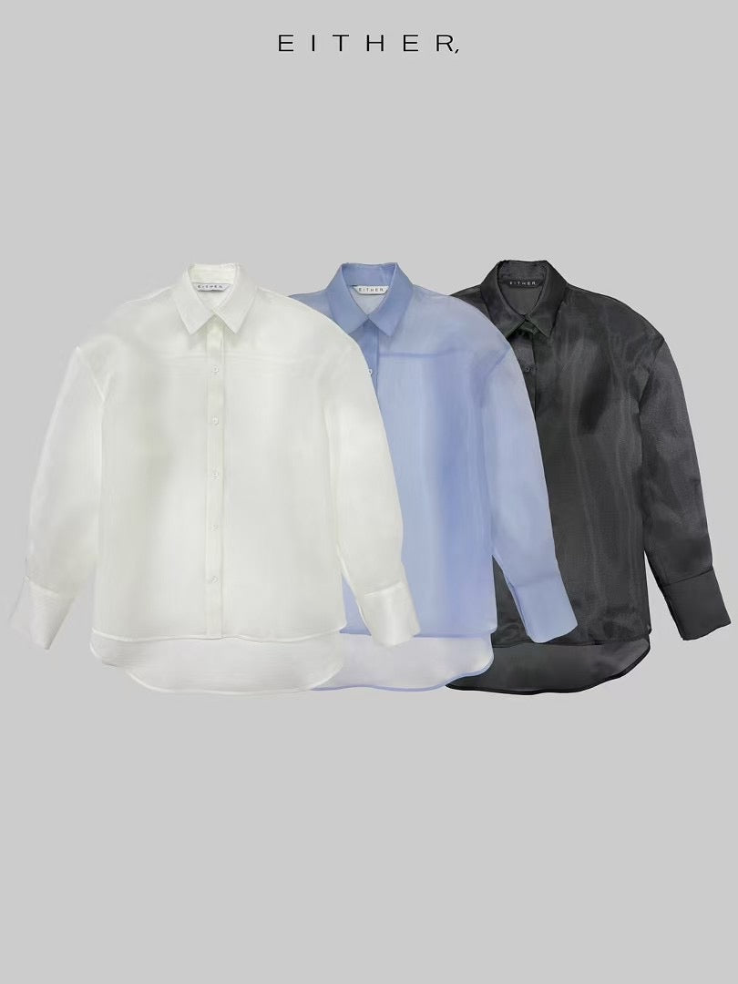 歐根紗透膚質感襯衫