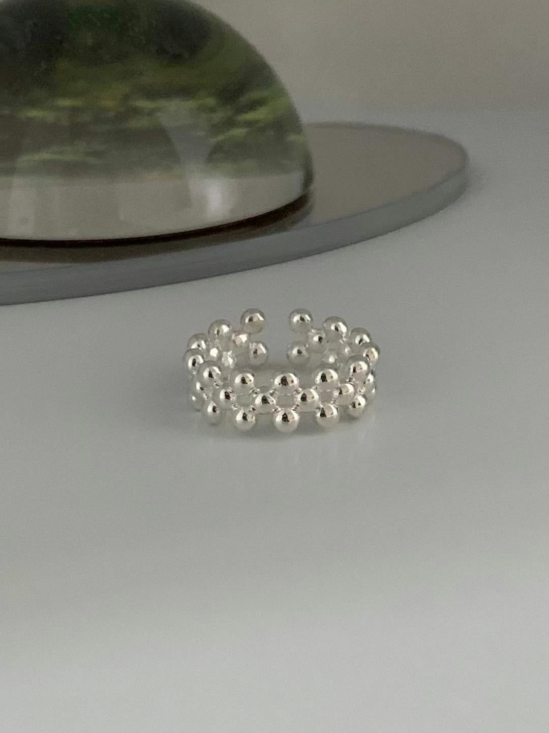 簡約銀球串開口戒指