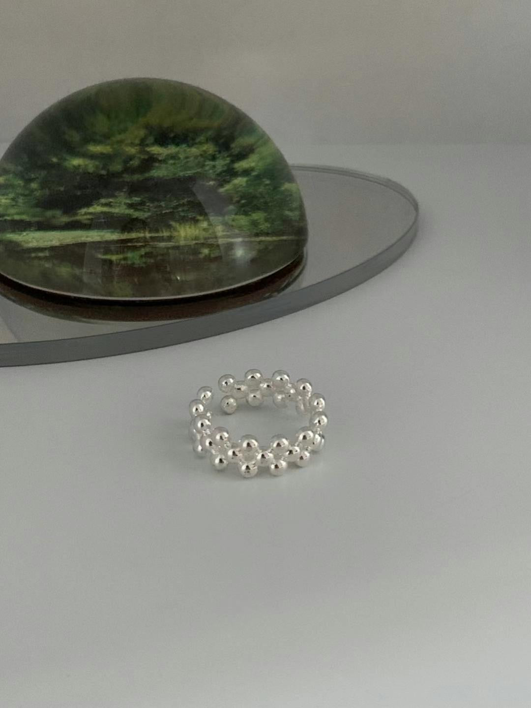 簡約銀球串開口戒指