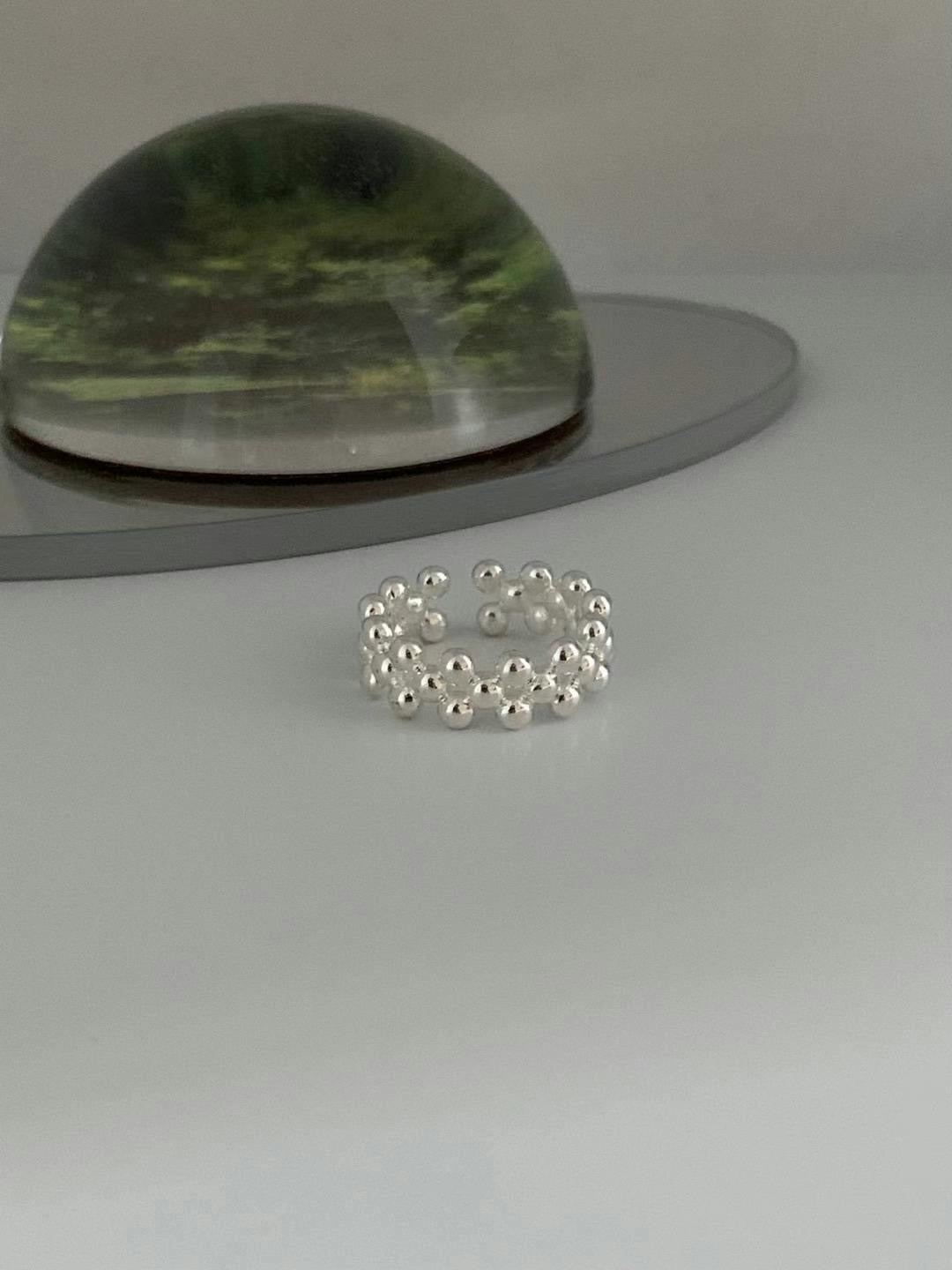 簡約銀球串開口戒指