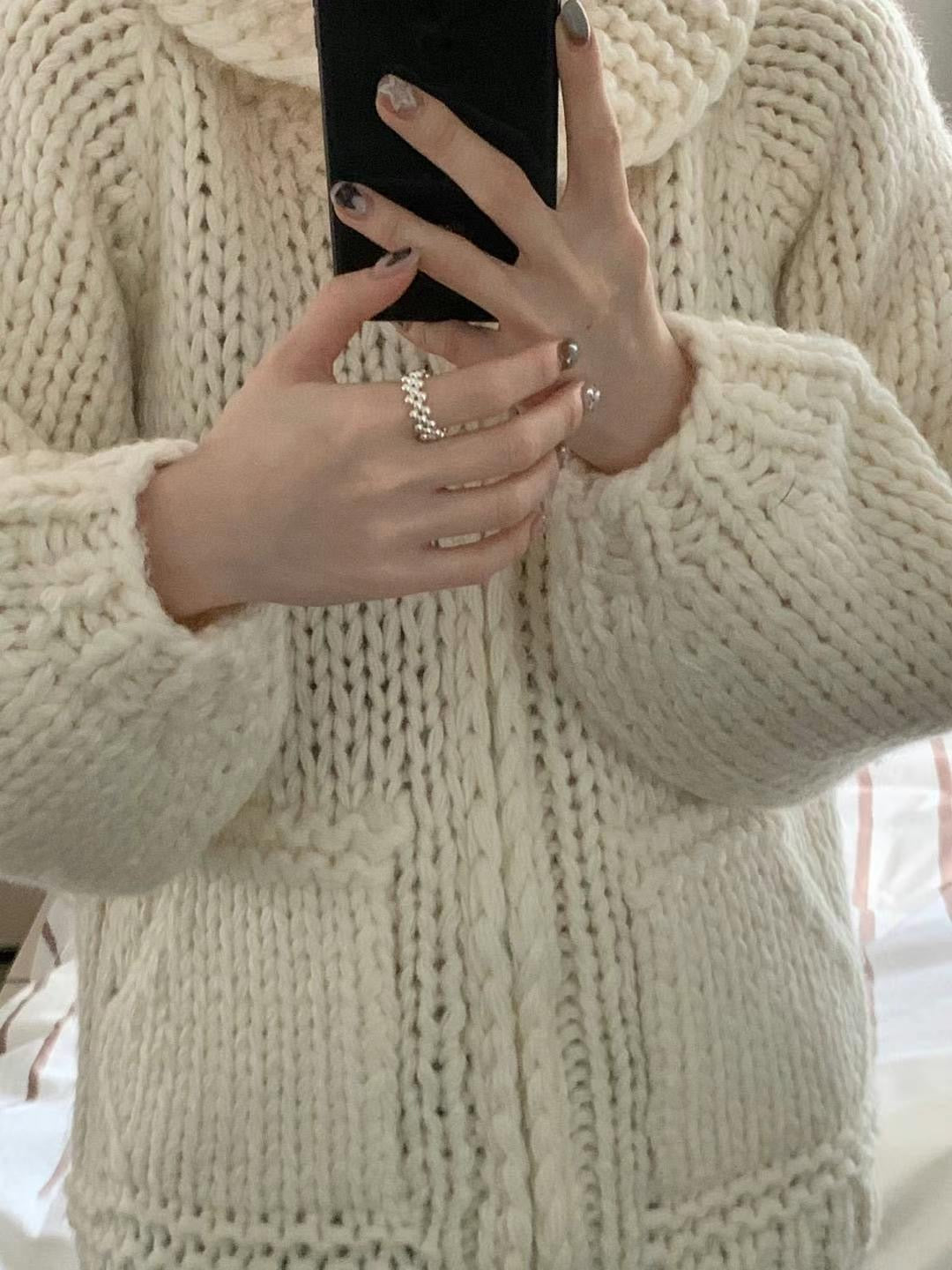 簡約銀球串開口戒指