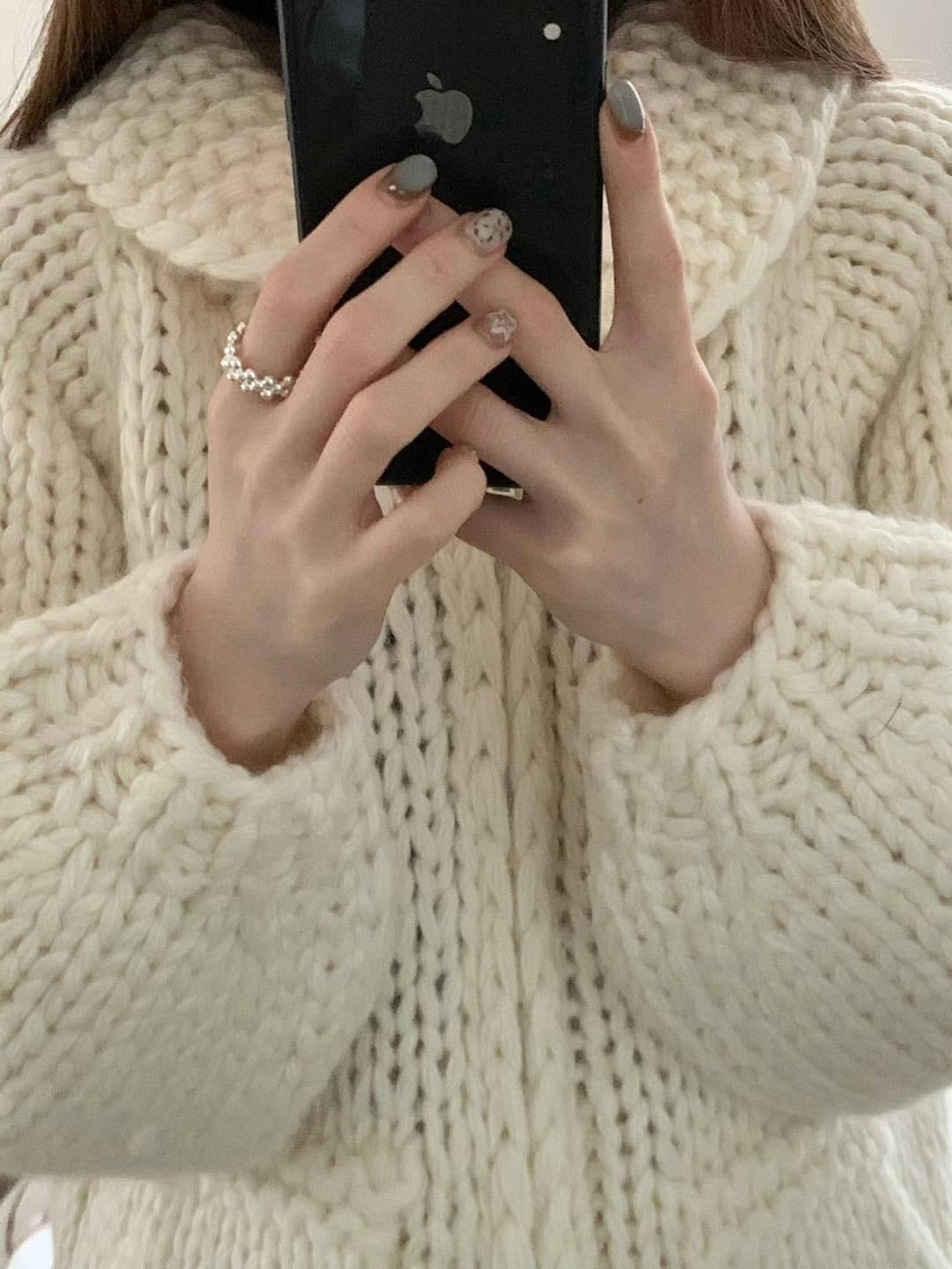 簡約銀球串開口戒指