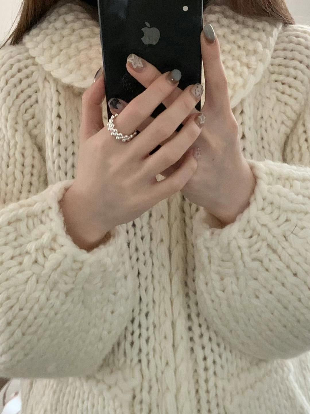 簡約銀球串開口戒指