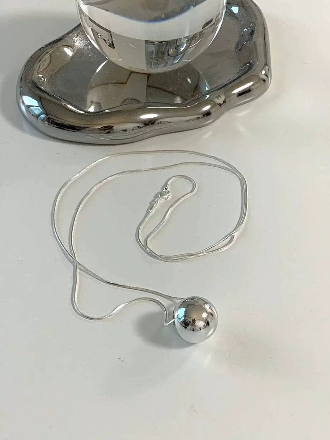 極簡ins風大銀球長鏈